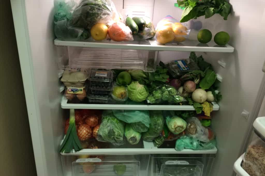 Refrigerator is full of organic produce. I tried changing my diet to heal my body from mold illness.