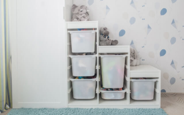 Toy organization systems like this one play an important role in how to get kids to clean up.